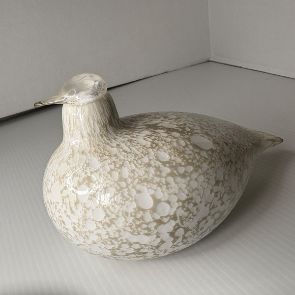 Oiva Toikka White Speckled Willow ArtGlass Bird Finland Nuutajarvi Signed/Label - Picture 9 of 12